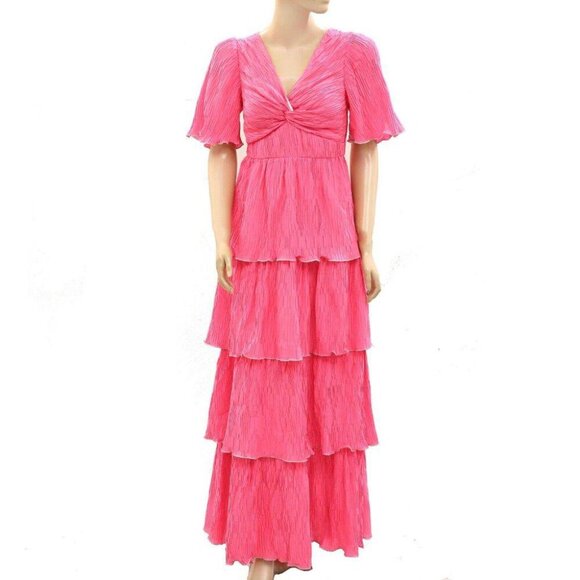SAYLOR NYC Alyx Textured Tiered Maxi Dress Solid Pink Evening Resort S